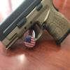 Handgun Display Stand, Safe Pistol Holder, Revolver Showcase, Clear Acrylic, Rubber Tipped, 3 1/2 L x 3/4" W - American Flag Domed Decal view 1