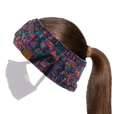 C.C Winter Fuzzy Fleece Lined Thick Knitted Headband Headwrap Epoxy Button for Face Masks (BHW-1) (A Button Black Multi (#32))