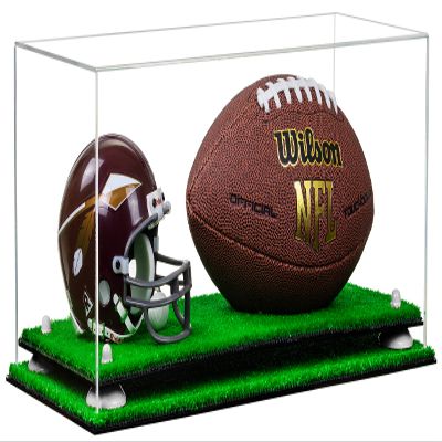 Better Display Cases Clear Acrylic Full Size Football and Mini Helmet (not Full Size) Display Case with White Risers and Turf Base (B47)