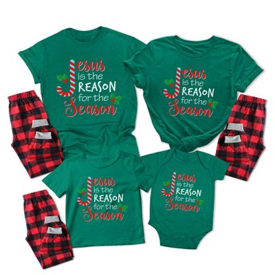 TEEAMORE Matching Christmas Shirt for Family Jesus is The Reason for The Season Letter Print Shirts