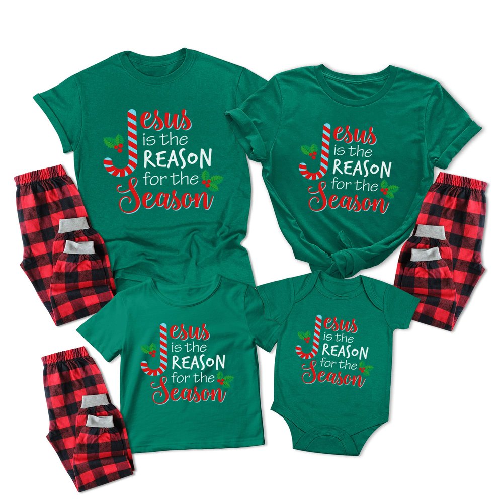 TEEAMORE Matching Christmas Shirt for Family Jesus is The Reason for The Season Letter Print Shirts