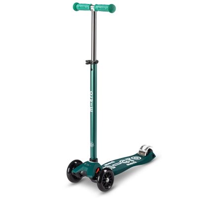 Micro Kickboard - Maxi Deluxe Eco 3-Wheeled, Lean-to-Steer, Swiss-Designed Micro Scooter Made with Recycled and Sustainable Materials for Elementary Kids, Ages 5-12 (Dark Green)