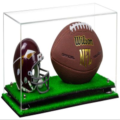 Better Display Cases Clear Acrylic Full Size Football and Mini Helmet (not Full Size) Display Case with Silver Risers and Turf Base (B47)