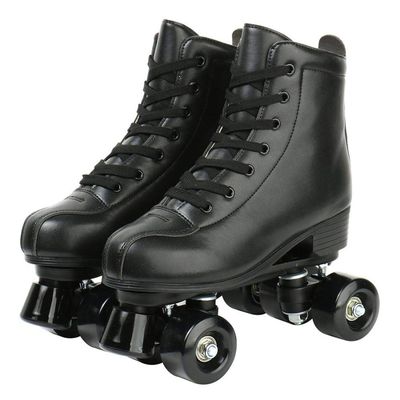 XUDREZ Double-Row Roller Skates for Unisex - PU Leather High-Top Four-Wheel Shiny Skates (Black Wheel, Women's 11 / Men's 9.5)