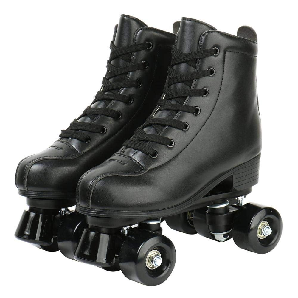 XUDREZ Double-Row Roller Skates for Unisex - PU Leather High-Top Four-Wheel Shiny Skates (Black Wheel, Women's 11 / Men's 9.5)