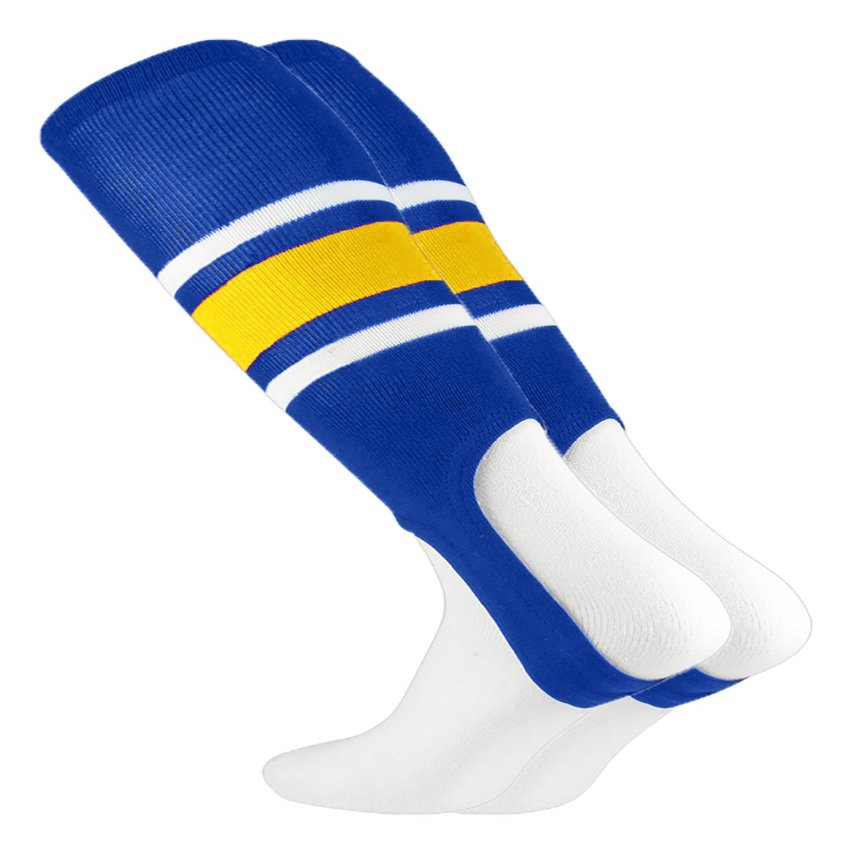 TCK Striped Baseball Stirrups Pattern E (Royal/Gold/White, Medium)