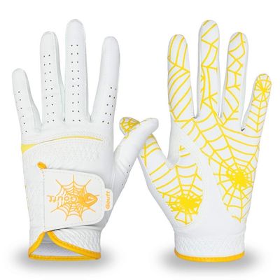 GOuft Premium Spider-Web Unisex Golf Gloves White Edition (Yellow/White, 19 (Left-Hand))
