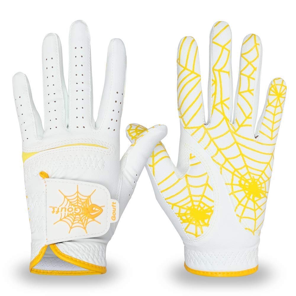 GOuft Premium Spider-Web Unisex Golf Gloves White Edition (Yellow/White, 19 (Left-Hand))