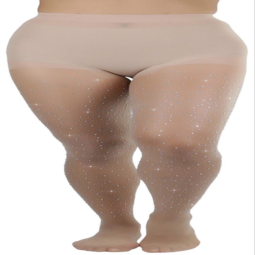 ToBeInStyle Womens Elegant Sheer Spandex Rhinestone Accent Tights - Nude - OS