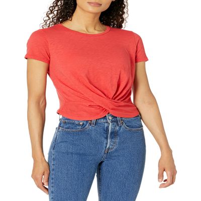 VELVET BY GRAHAM & SPENCER Women's Melli Cotton Slub Twist T-Shirt, FIRE, L
