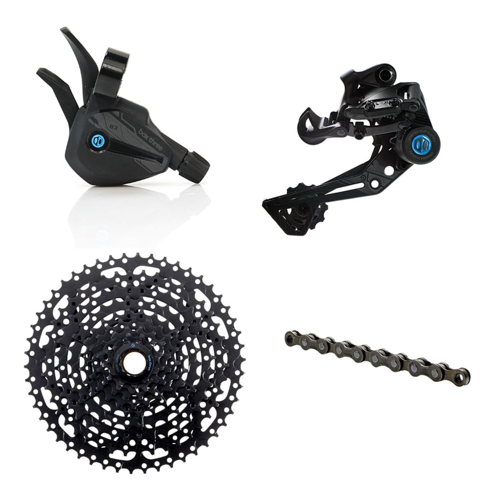 Box Three 1x9 Prime 9 Single-Shift Cycling Groupset Mountain E-Bike Matte Black, 9 Speed 1x Drivetrain Shifter, Rear Derailleur, Freehub Bike Cassette, Chain | Box Components