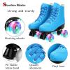 SilverTree Women's Roller Skates - Quad Skates with ABEC-7 Bearings - PU Leather High-top Skates - Blue Flash Wheel - Women's 10/Men's 8.5 - Unisex Adult view 3