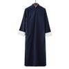 Men's Cotton Linen Kung Fu Suit Chinese Martial Arts Uniform Meditation Suit Roll-Up Sleeve Frog Button Long Robe (Only Robe-Navy, XL) view 2