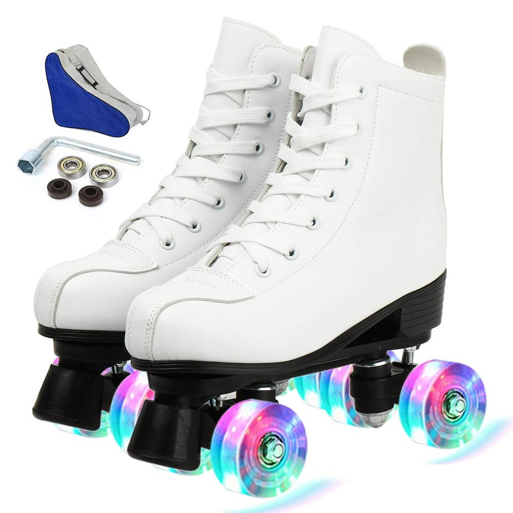 Silvertree Women's Roller Skates PU Leather High-top Roller Skates Four-Wheel Roller Skates Shiny Roller Skates with Carry Bag for Girls