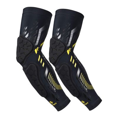 Kuangmi Arm Sleeves Compression Elbow Pads Use for Sports and Daily Support (Yellow Black/Pair, XL)