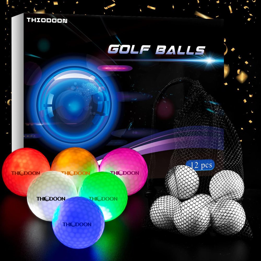 THIODOON Glow in The Dark Golf Ball Upgarded Timer Resettable for Night Sports Super Bright LED Glowing Golf Balls Long Lasting Light up Golf Ball (12 Pack)