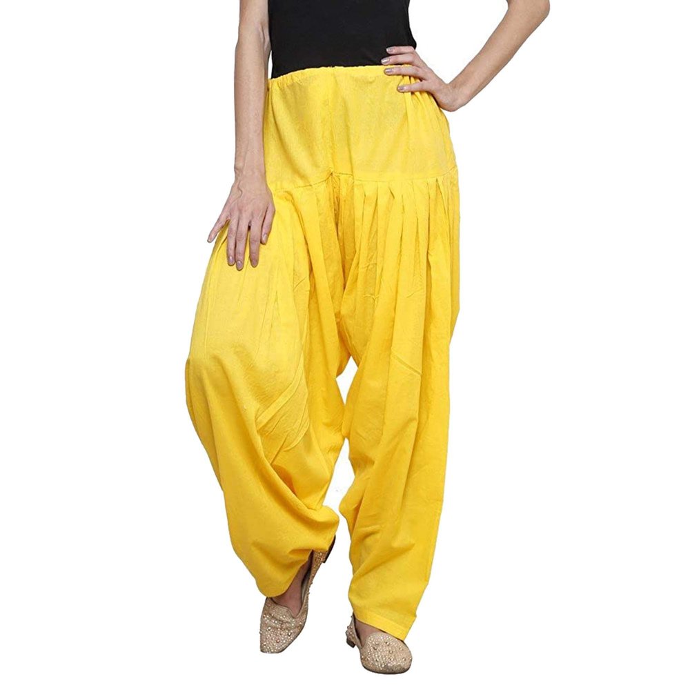 Way2like Cotton Patiala Salwar Punjabi Patiyala Trouser Free Size Yoga Pants for Women Yellow