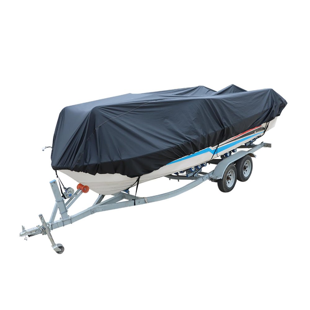 11-13ft Heavy Duty 210D Boat Cover Trailerable Fishing Bass V-Hull Tri-Hull Runabouts Black