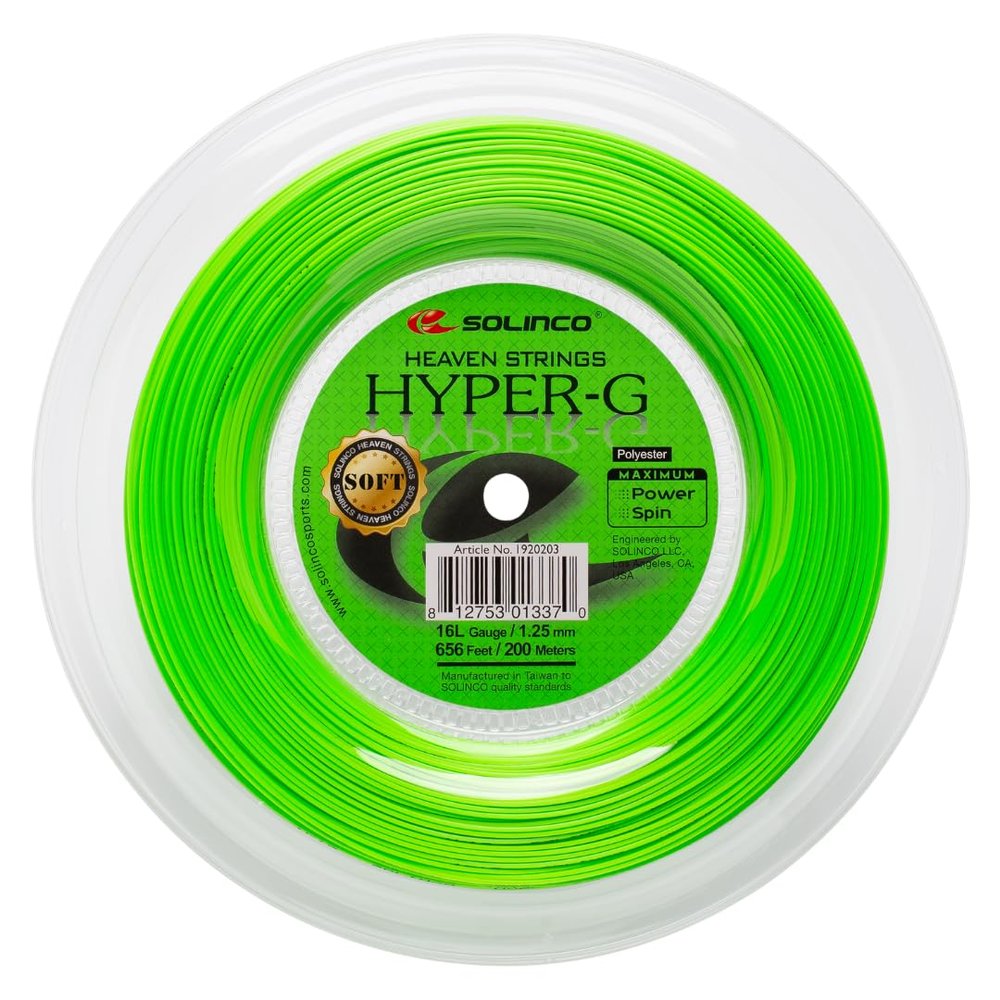 Solinco Hyper-G Soft Tennis String Reel 656 ft / 200 m Softer High-Performance, Co-Polyester Monofilament for Power, Spin & Control, 16