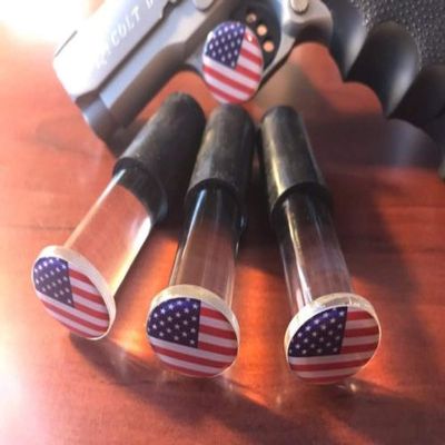 Handgun Display Stand, Safe Pistol Holder, Revolver Showcase, Clear Acrylic, Rubber Tipped, 3 1/2 L x 3/4" W - 3-Pack American Flag Domed Decal