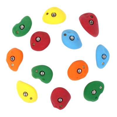 Atomik Rock Climbing Holds Set of 12 Medium Bolt-On Golfus Jugs in Assorted Bright Tones