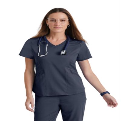 BARCO Grey's Anatomy Impact Women's GIT033 3 Pocket Moto Scrub Top-Steel-X-Small