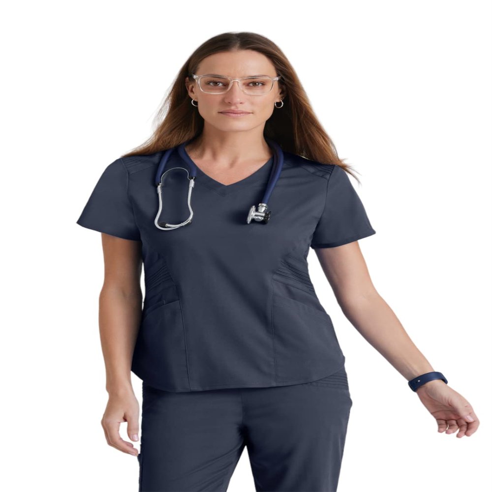 BARCO Grey's Anatomy Impact Women's GIT033 3 Pocket Moto Scrub Top-Steel-X-Small