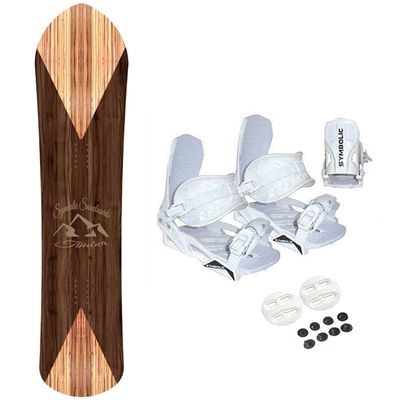 143cm Symbolic Timber Woodgrain Powder Snowboard & White Bindings & Leash Package (Bindings White M/L (fits 7-9 Ladys), 143cm Snowboard Timber)