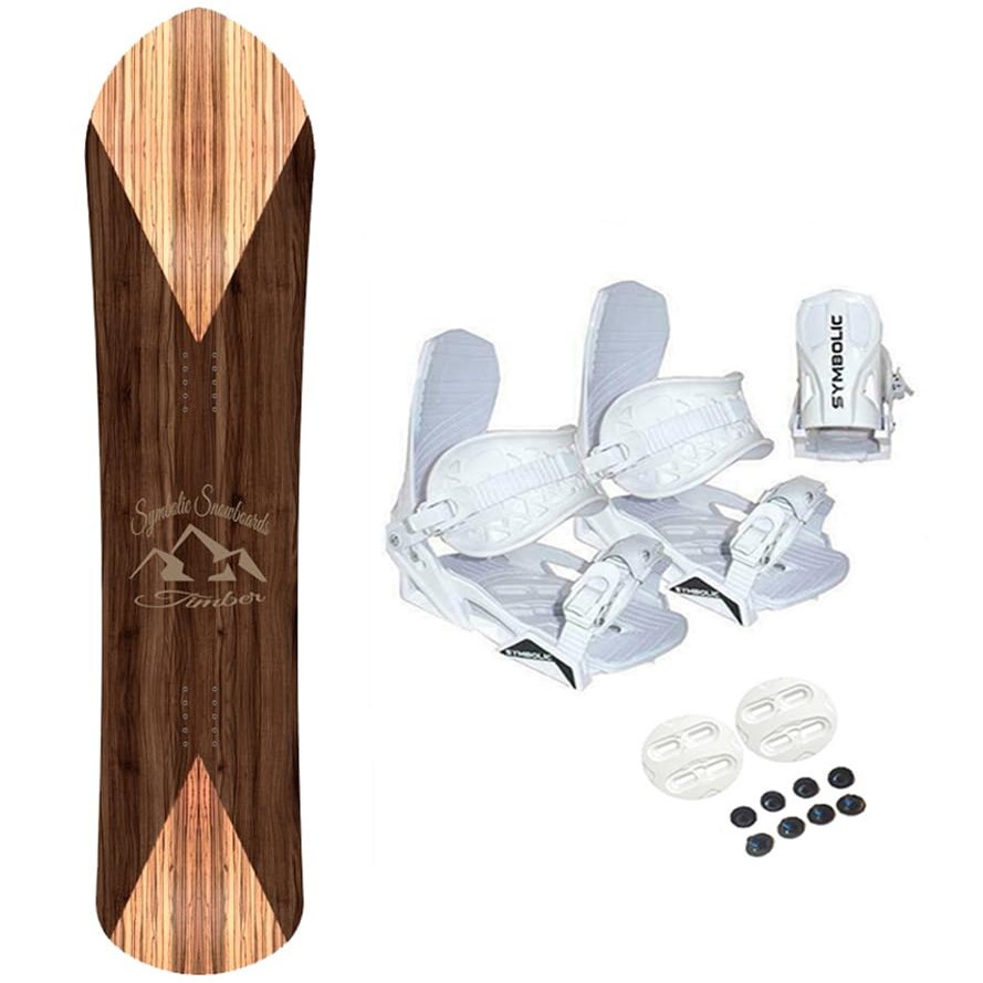 143cm Symbolic Timber Woodgrain Powder Snowboard & White Bindings & Leash Package (Bindings White M/L (fits 7-9 Ladys), 143cm Snowboard Timber)