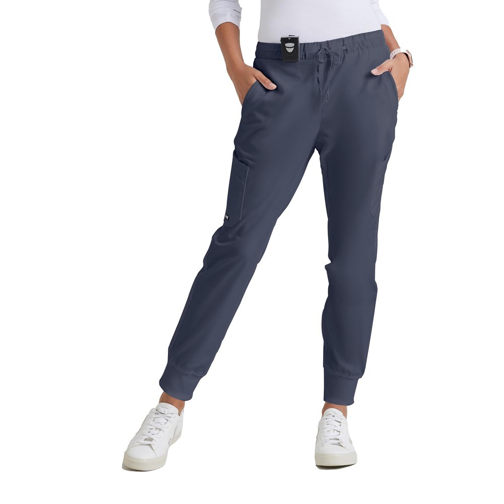 BARCO Greys Anatomy Classic Kira Scrub Jogger for Women  Steel, 5-Pocket Yoga Style Mid-Rise Pants with Natural Stretch, Soil Release Fabric, and Super-Soft Finish  XS, Tall Fit