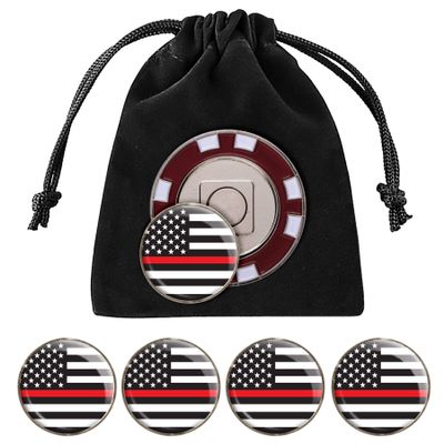 Fire Golf Ball Marker, Magnetic Poker Chip, with 5 Fire Department Ball Markers (Red-Flag)