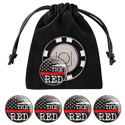 Fire Golf Ball Marker, Magnetic Poker Chip, with 5 Fire Department Ball Markers (Black-Respect)