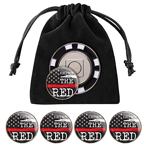 Fire Golf Ball Marker, Magnetic Poker Chip, with 5 Fire Department Ball Markers (Black-Respect)