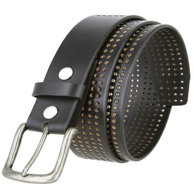382015-CX160 Brody Perforated Belt 100% Genuine Leather Casual Jean Belt 1-1/2" Wide (Black 34)