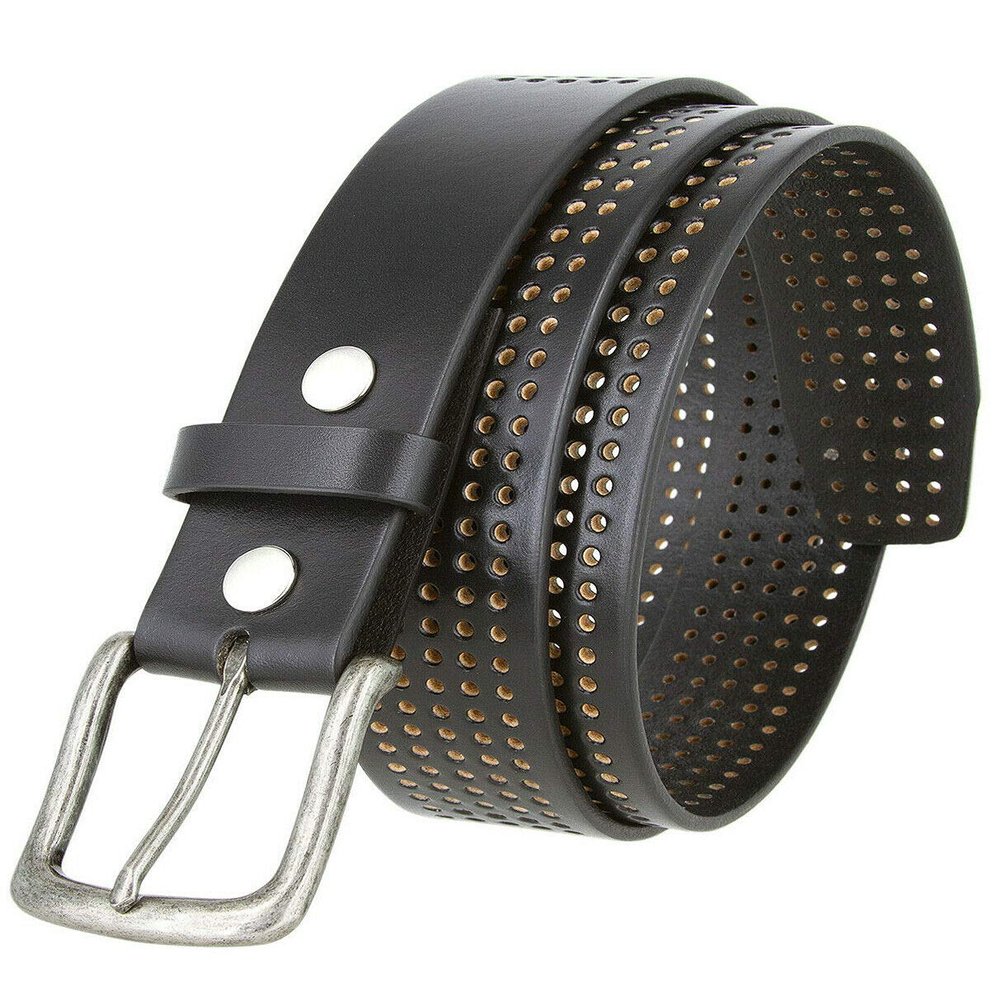 382015-CX160 Brody Perforated Belt 100% Genuine Leather Casual Jean Belt 1-1/2" Wide (Black 34)