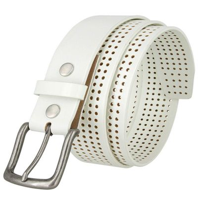 382015-CX160 Brody Perforated Belt 100% Genuine Leather Casual Jean Belt 1-1/2" Wide (White 38)