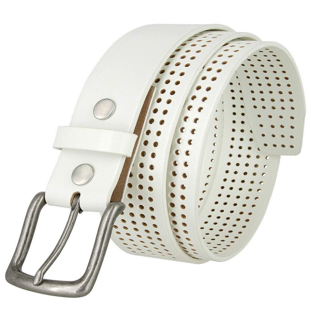 382015-CX160 Brody Perforated Belt 100% Genuine Leather Casual Jean Belt 1-1/2" Wide (White 38)