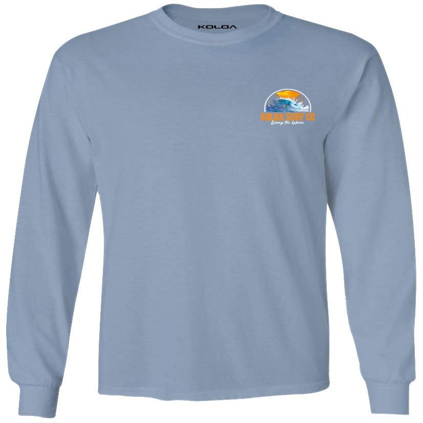Koloa Surf Company Mens Polihale Beach Logo Long Sleeve Cotton Tee - 3X-Large Tall - Stone Blue