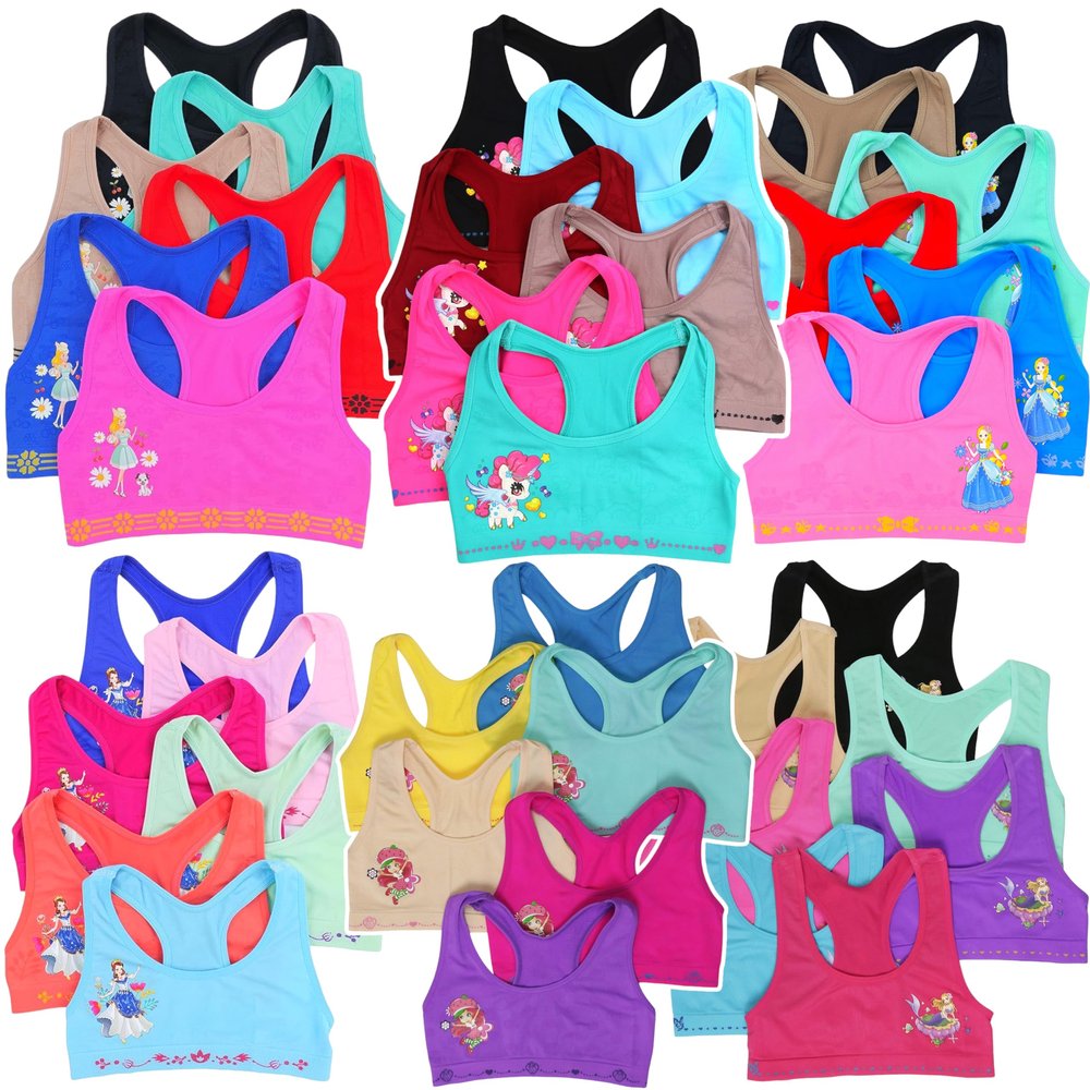 ToBeInStyle Girls' Pack of 6 Random Assorted Print Racerback Training Bras Tops - Medium