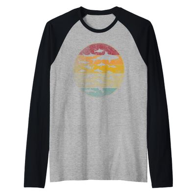 Shark Vintage Distressed Retro Style Silhouette Men Women Raglan Baseball Tee