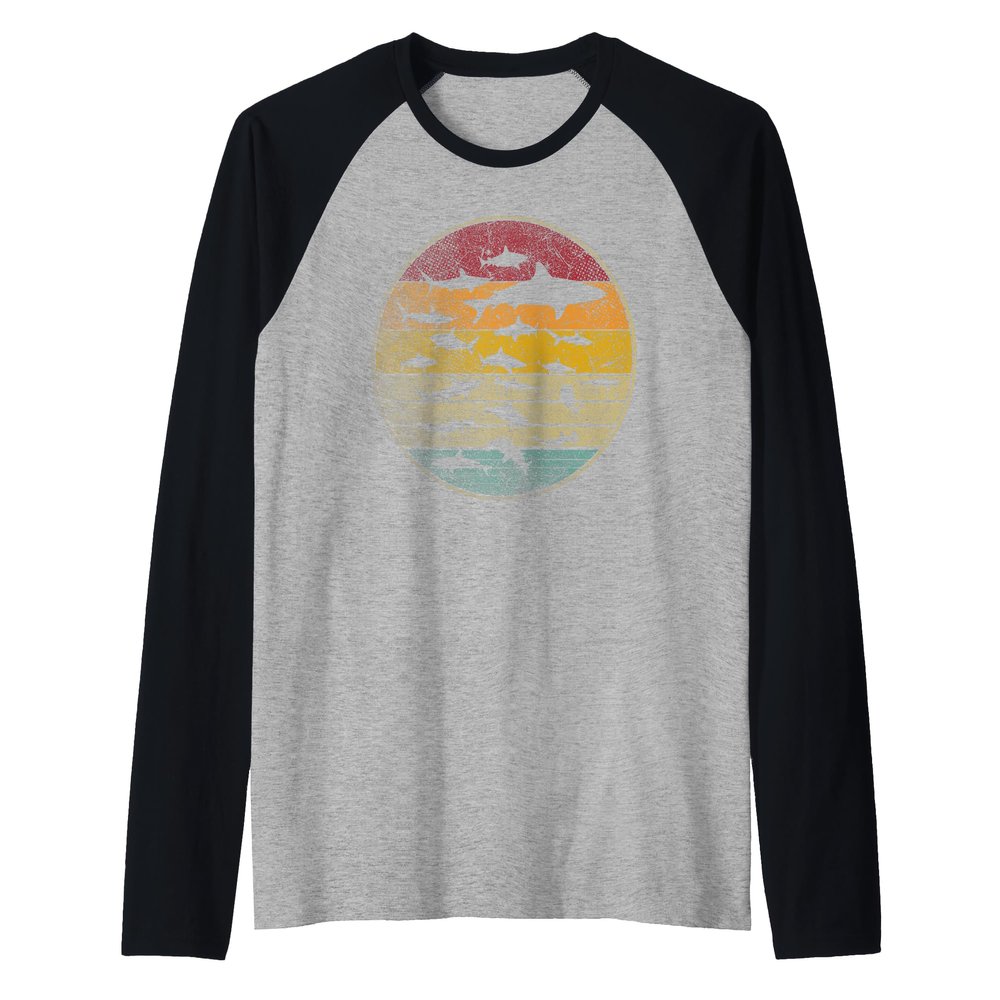 Shark Vintage Distressed Retro Style Silhouette Men Women Raglan Baseball Tee