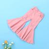 FIOMVA Toddler Baby Girls Flare Pants Solid Denim Ripped Jeans Ruffle Wide Leg Legging Trousers High Waist Bell Bottoms (C-Ripped Pink,6-7 Years) view 2