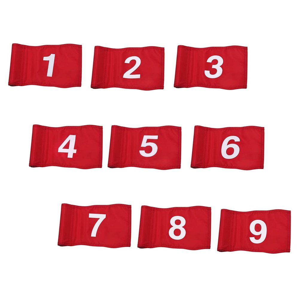 KINGTOP Numbered Golf Flag with Tube Inserted, All 8" L x 6", Putting Green Flags for Yard, 420D Nylon Mini Pin Flags, 1-9