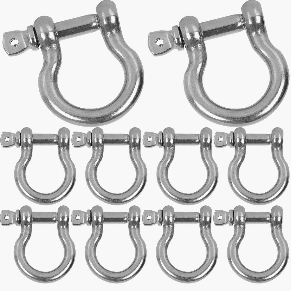 HNBun 304 Stainless Steel D Ring Shackle 5/16, 14Pcs M8 Screw Pin Anchor Shackle, Heavy Duty Bow Shape Load Clamp for Survival Rope Paracord Camping Bracelet Camping Lifting Chains, 8MM