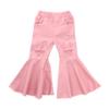 FIOMVA Toddler Baby Girls Flare Pants Solid Denim Ripped Jeans Ruffle Wide Leg Legging Trousers High Waist Bell Bottoms (C-Ripped Pink,3-4T) view 1