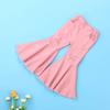 FIOMVA Toddler Baby Girls Flare Pants Solid Denim Ripped Jeans Ruffle Wide Leg Legging Trousers High Waist Bell Bottoms (C-Ripped Pink,3-4T) view 2