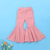 FIOMVA Toddler Baby Girls Flare Pants Solid Denim Ripped Jeans Ruffle Wide Leg Legging Trousers High Waist Bell Bottoms (C-Ripped Pink,3-4T) view 3
