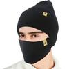2-Pieces Winter Beanie Hat Face Mask Set Winter Knit Skull Cap Hat Adjustable Face Mask Beanie for Men Women Black