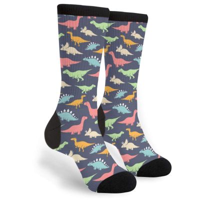 FREEHOTU Colorful Cute Dinosaurs Fun Colorful Novelty Graphic Crew Tube Socks For Men Women