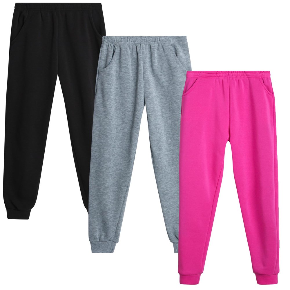 Coney Island Girls' Sweatpants - Active Fleece Joggers (3 Pack), Size 6X, Heather Grey/Fuchsia/Black
